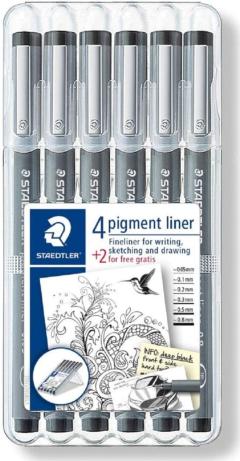 Etui feutres pigment liner Staedtler noir x 6